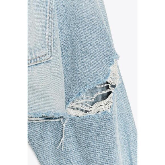 ZARA TRF RIPPED CROP DENIM OVERSHIRT - Picture 8 of 8